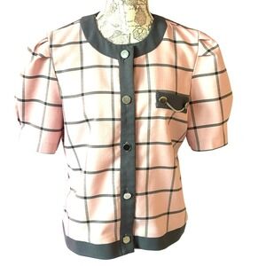 VINTAGE 80's Pink Blue Size 12 Blouse Top Preppy USA GLINDA Stranger Things